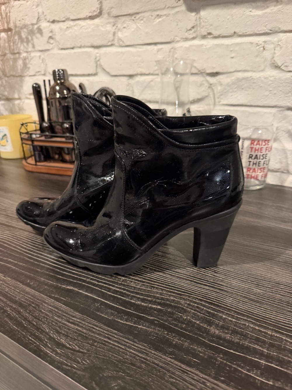 Aquatalia Black crinkle Patent Ankle Booties - Picture 4 of 7